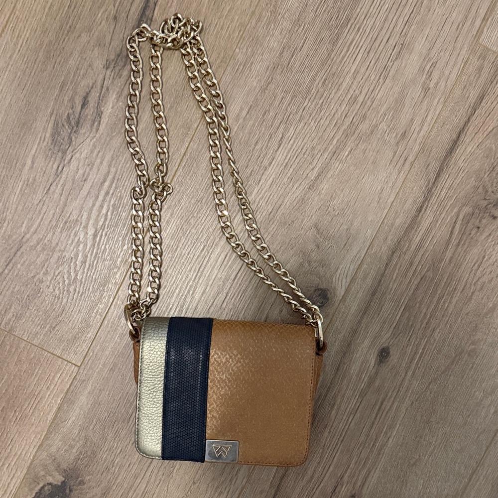 Elegant Gold and Tan Crossbody Bag